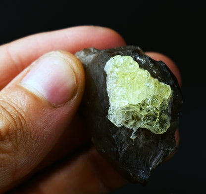 Fluorescent Hyalite Opal with Smoky Quartz - Mineral from Erongo Mountains Namibia, 24 grams