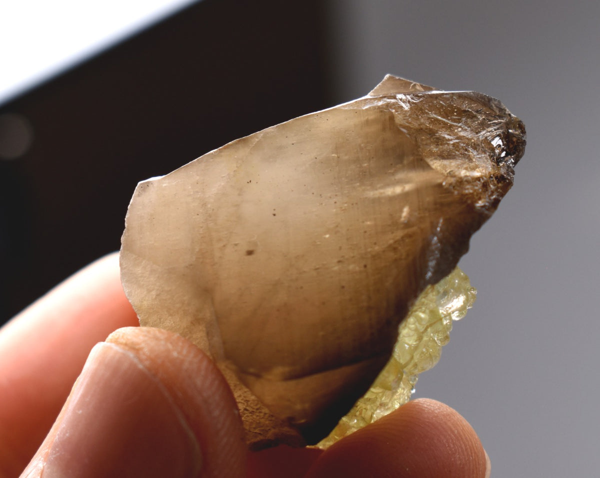 Fluorescent Hyalite Opal with Smoky Quartz - Mineral from Erongo Mountains Namibia, 24 grams