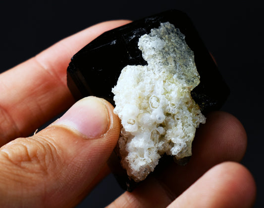 Fluorescent Hyalite Opal with Smoky Quartz, Black Tourmaline - Mineral from Erongo Mountains Namibia, 66 grams