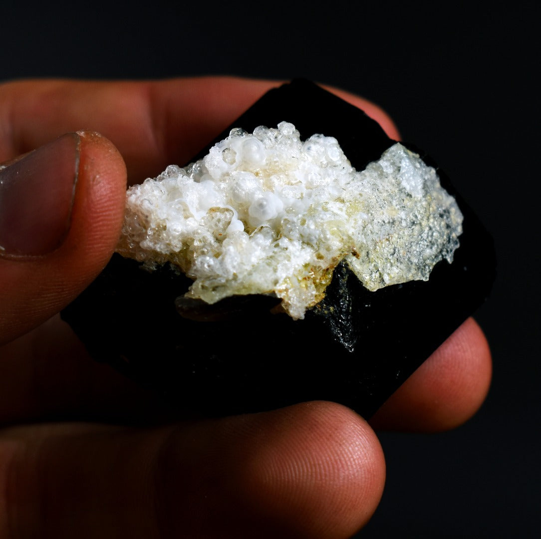 Fluorescent Hyalite Opal with Smoky Quartz, Black Tourmaline - Mineral from Erongo Mountains Namibia, 66 grams