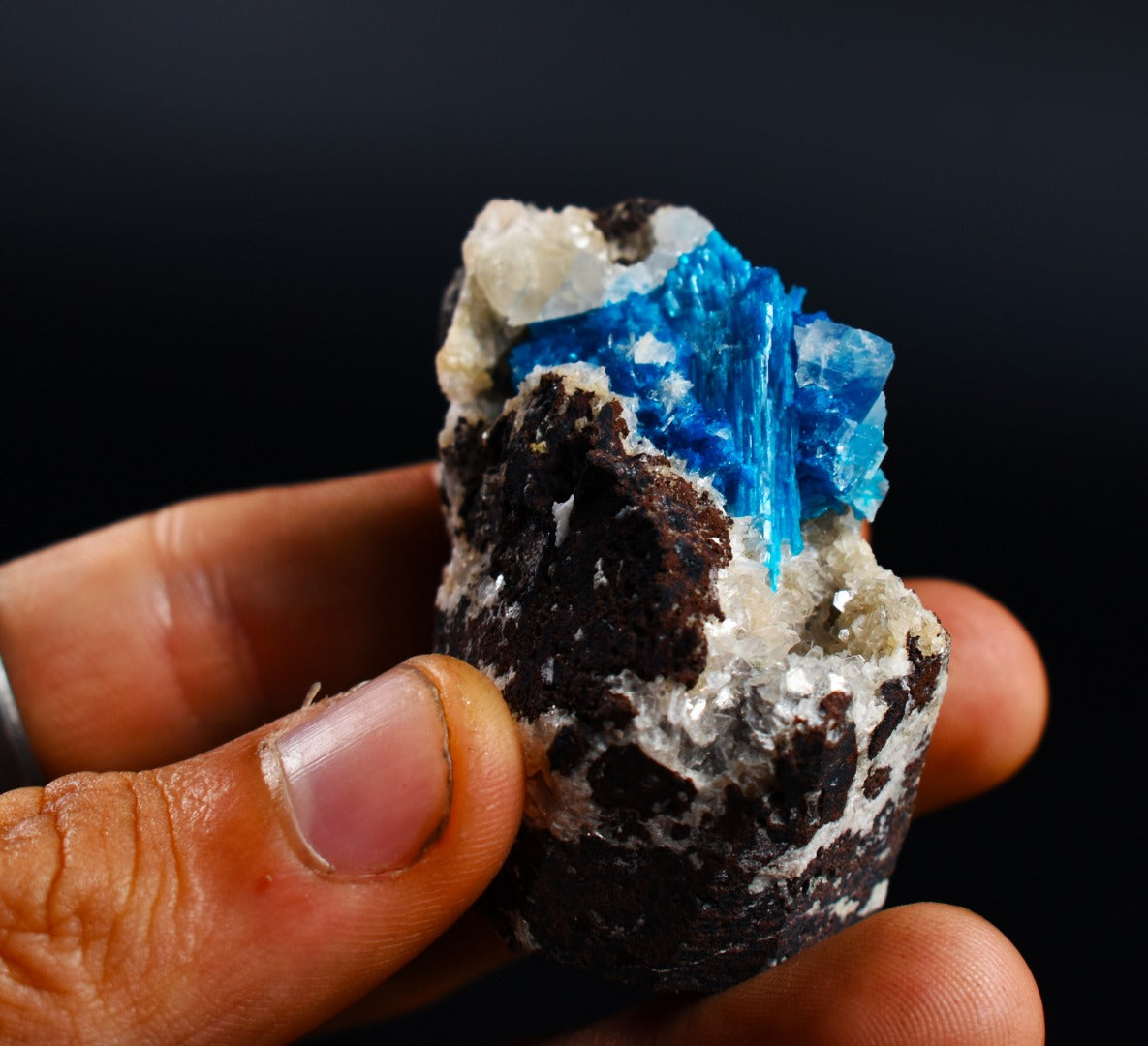 Rare Cavansite Cluster with Calcite & Stilbite On Matrix from Wagholi, Pune, India - 63 grams