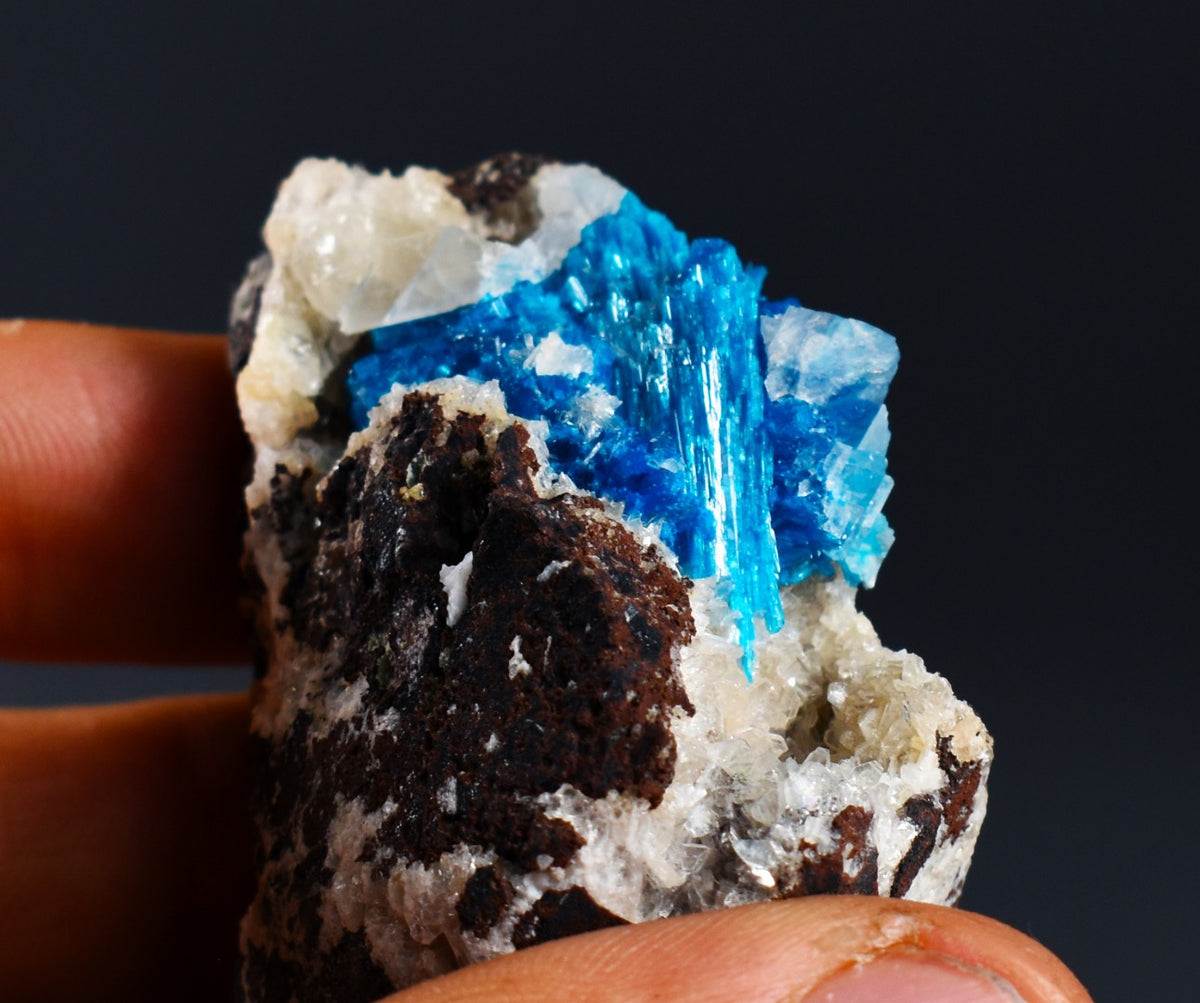 Rare Cavansite Cluster with Calcite & Stilbite On Matrix from Wagholi, Pune, India - 63 grams