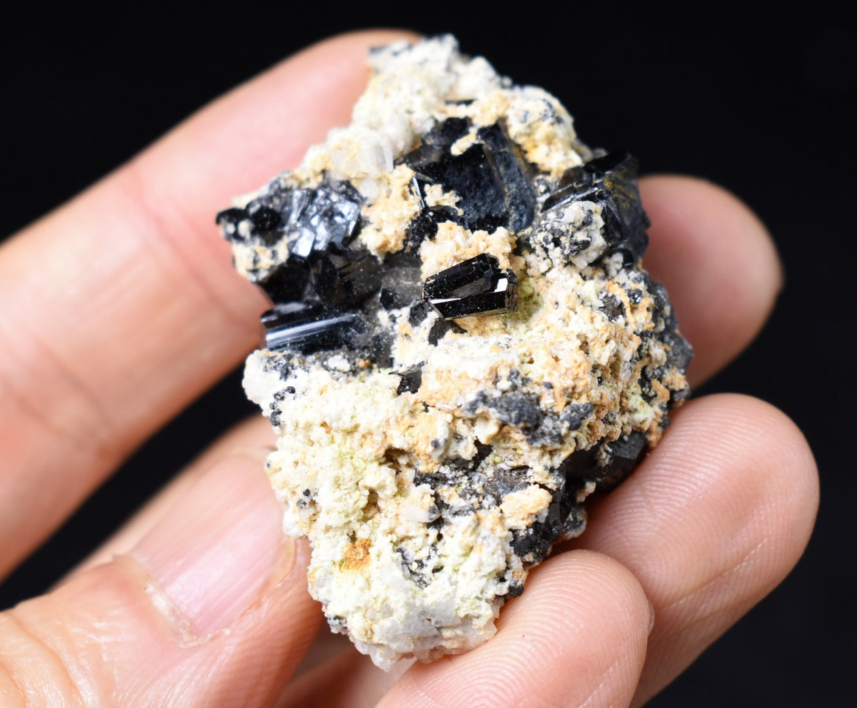 Lustrous Black Tourmaline On Feldspar - Raw Schorl Crystal Cluster - Natural Mineral Specimen - 29 Grams - Crystal Decor