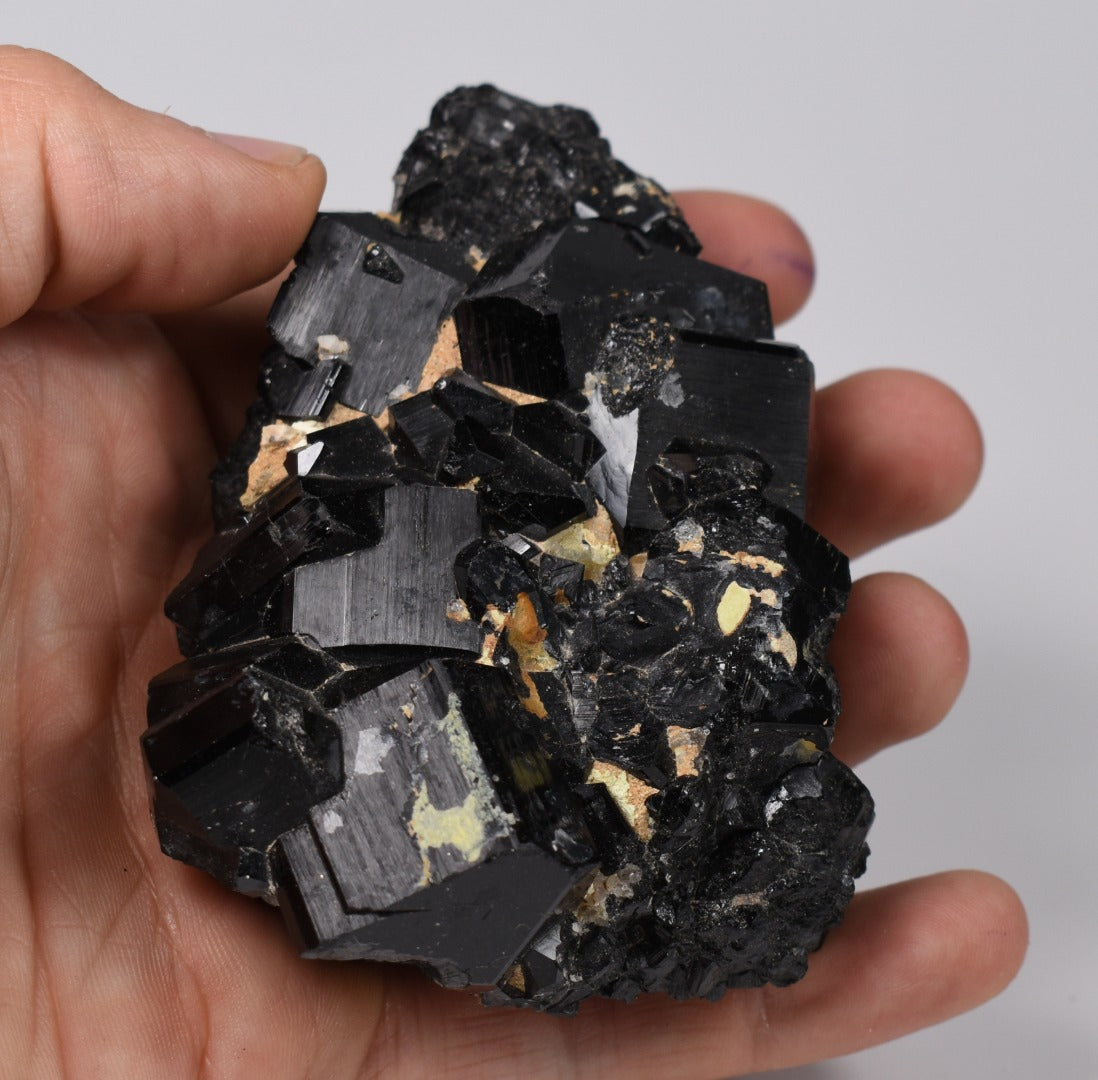 Lustrous Black Tourmaline On Feldspar with Smoky Quartz - Raw Schorl Crystal Cluster - Natural Mineral Specimen - 288 Grams - Crystal Decor
