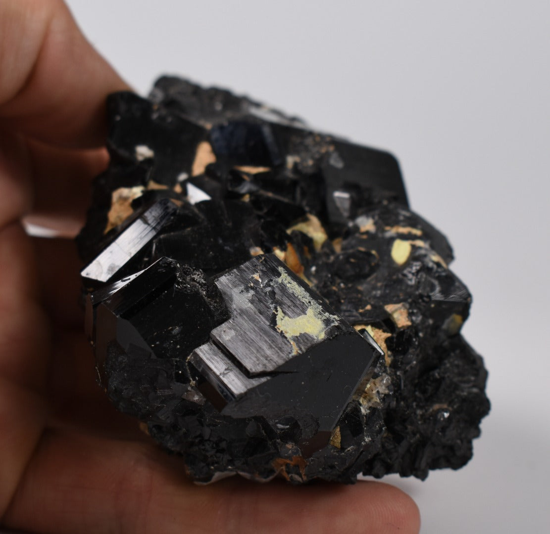 Lustrous Black Tourmaline On Feldspar with Smoky Quartz - Raw Schorl Crystal Cluster - Natural Mineral Specimen - 288 Grams - Crystal Decor