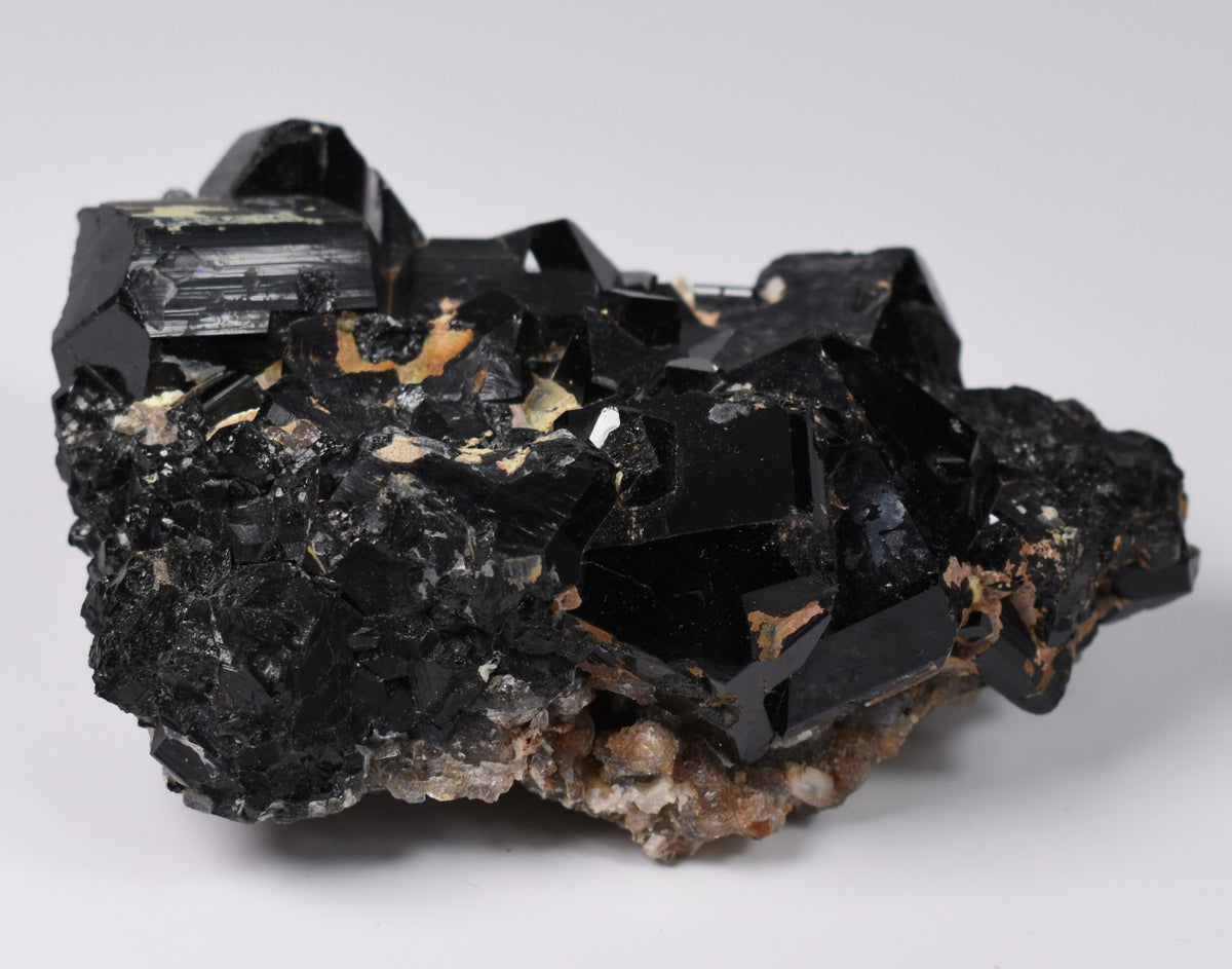 Lustrous Black Tourmaline On Feldspar with Smoky Quartz - Raw Schorl Crystal Cluster - Natural Mineral Specimen - 288 Grams - Crystal Decor