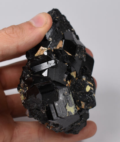 Lustrous Black Tourmaline On Feldspar with Smoky Quartz - Raw Schorl Crystal Cluster - Natural Mineral Specimen - 288 Grams - Crystal Decor