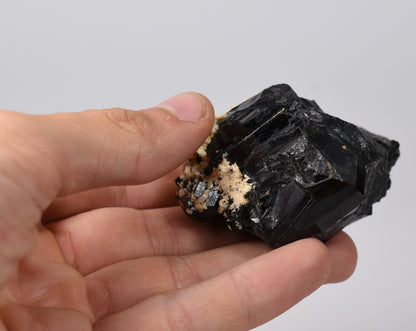 Lustrous Black Tourmaline On Feldspar - Raw Schorl Crystal Cluster - Natural Mineral Specimen - 138 Grams - Crystal Decor