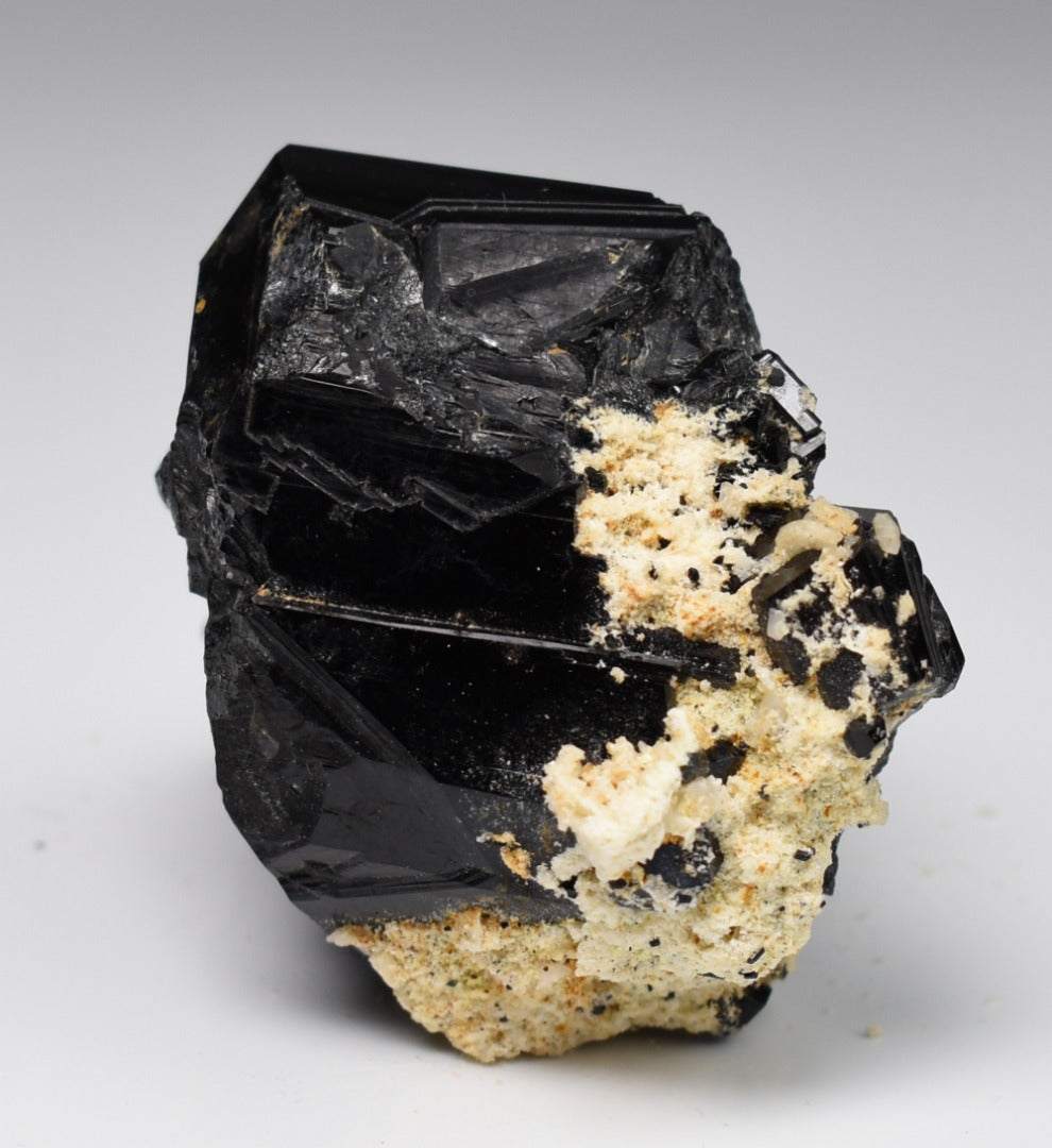 Lustrous Black Tourmaline On Feldspar - Raw Schorl Crystal Cluster - Natural Mineral Specimen - 138 Grams - Crystal Decor