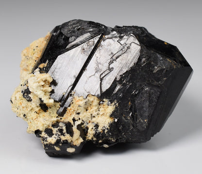 Lustrous Black Tourmaline On Feldspar - Raw Schorl Crystal Cluster - Natural Mineral Specimen - 138 Grams - Crystal Decor