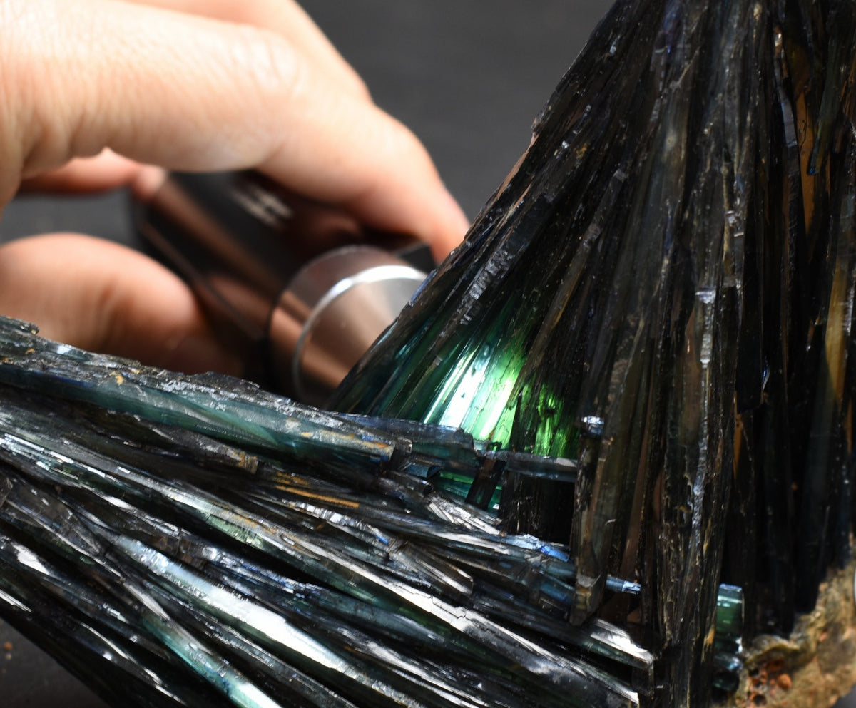Large Rare Vivianite Crystal from Brazil - Deep Blue-Green Prismatic Blades, Brazilian Vivianite Specimen, Collector Mineral - 453g - #01