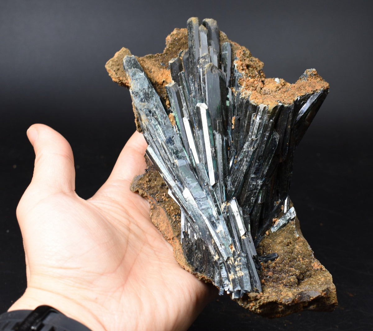 Large Rare Vivianite Crystal from Brazil - Deep Blue-Green Prismatic Blades, Brazilian Vivianite Specimen, Collector Mineral - 854g - #04