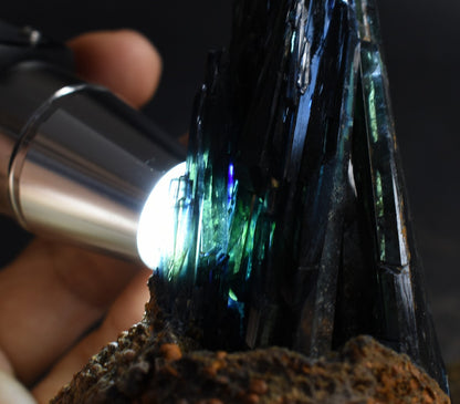 Large Rare Vivianite Crystal from Brazil - Deep Blue-Green Prismatic Blades, Brazilian Vivianite Specimen, Collector Mineral - 695g - #06
