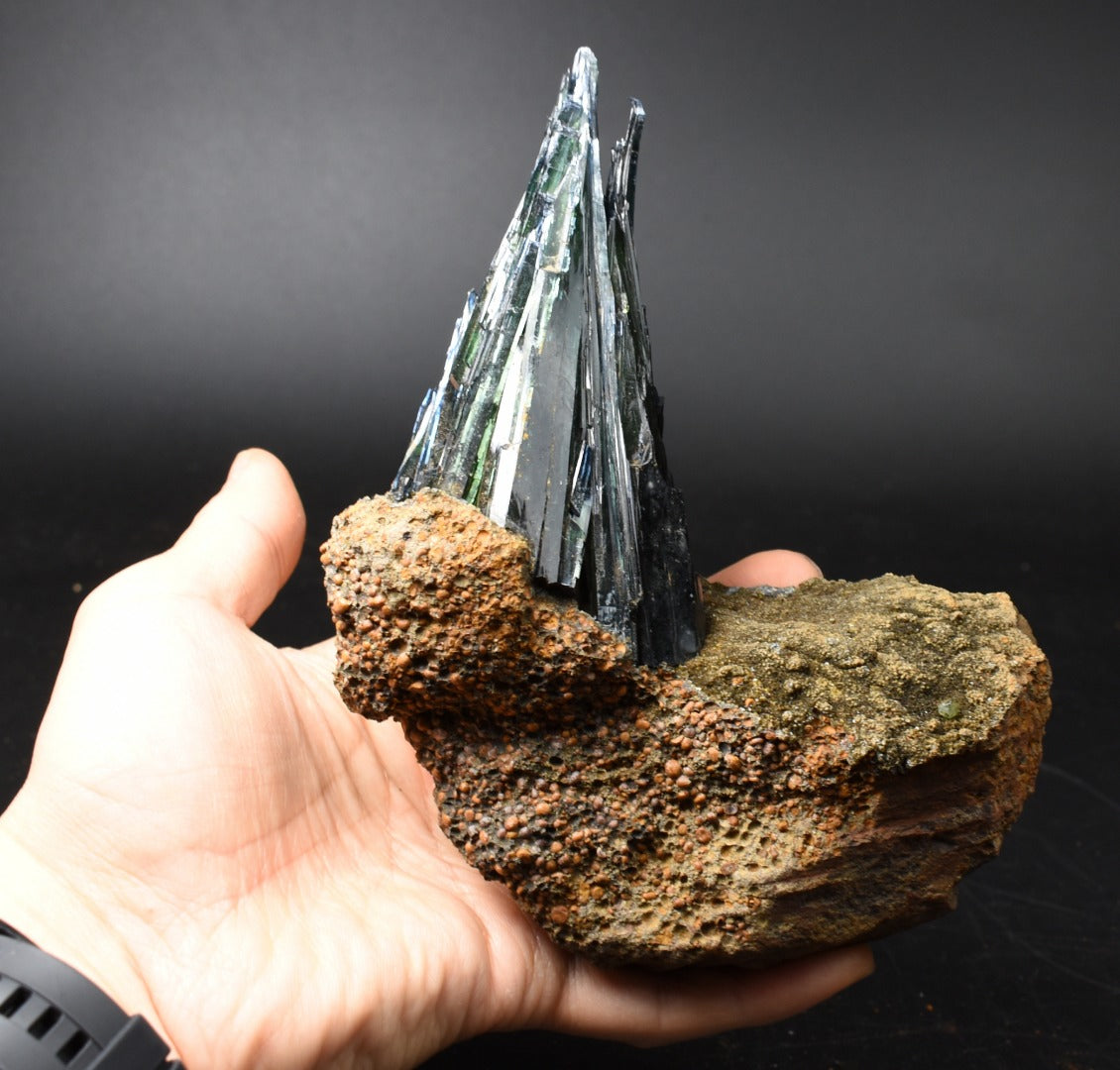 Large Rare Vivianite Crystal from Brazil - Deep Blue-Green Prismatic Blades, Brazilian Vivianite Specimen, Collector Mineral - 695g - #06