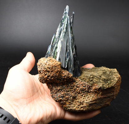 Large Rare Vivianite Crystal from Brazil - Deep Blue-Green Prismatic Blades, Brazilian Vivianite Specimen, Collector Mineral - 695g - #06
