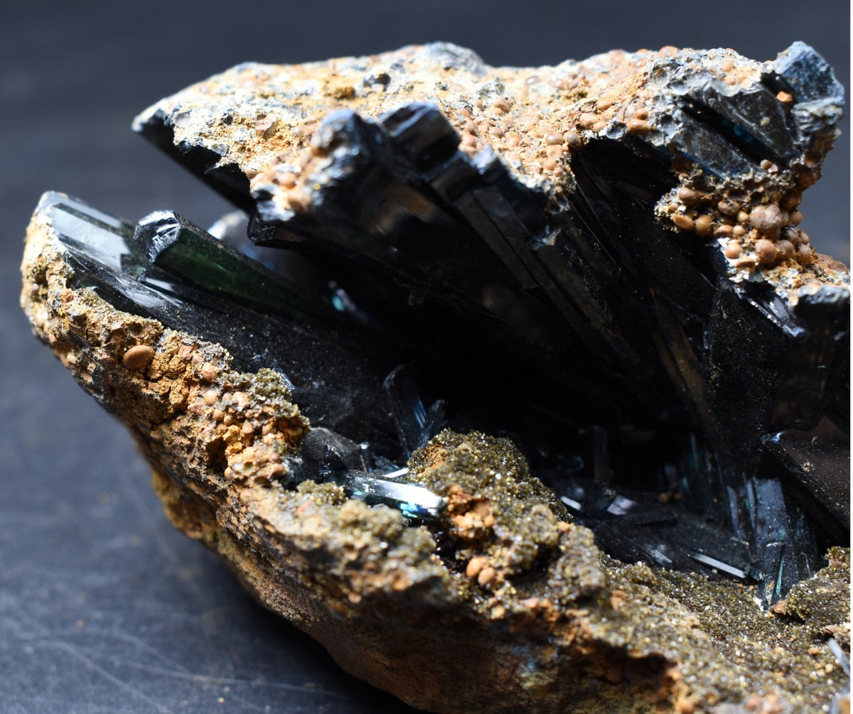 Large Rare Vivianite Crystal from Brazil - Deep Blue-Green Prismatic Blades, Brazilian Vivianite Specimen, Collector Mineral - 359g - #07