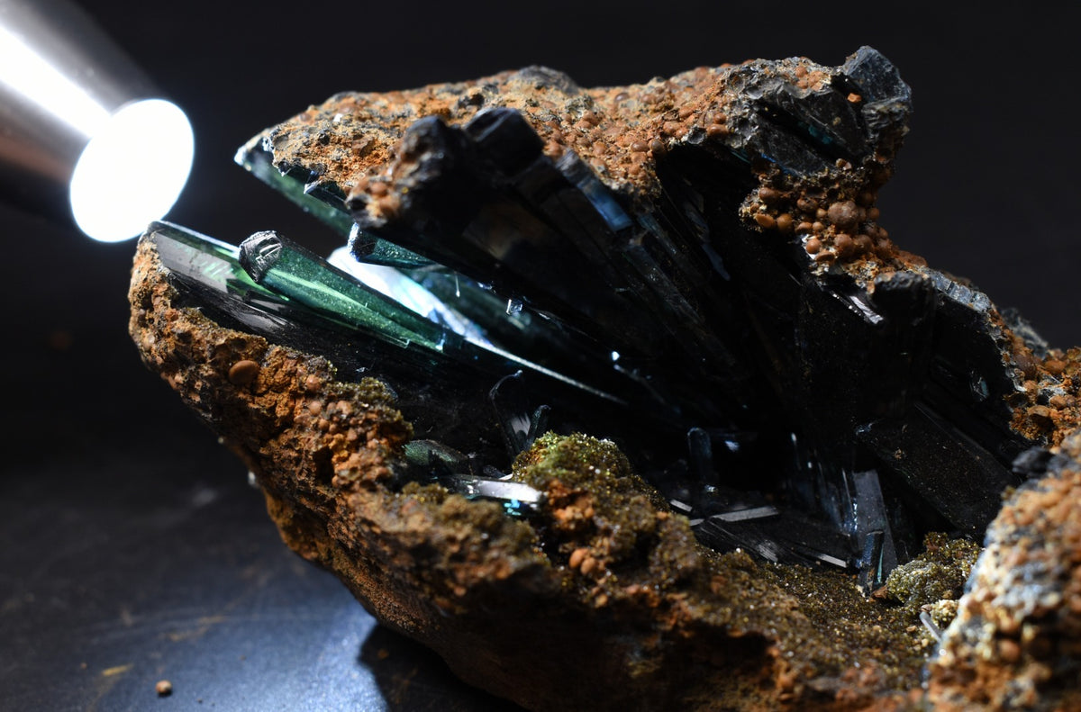 Large Rare Vivianite Crystal from Brazil - Deep Blue-Green Prismatic Blades, Brazilian Vivianite Specimen, Collector Mineral - 359g - #07