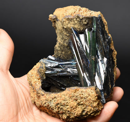 Large Rare Vivianite Crystal from Brazil - Deep Blue-Green Prismatic Blades, Brazilian Vivianite Specimen, Collector Mineral - 436g - #11