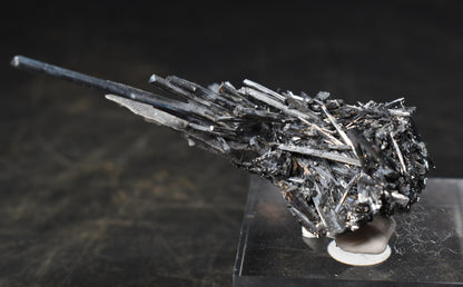 High-Grade Stibnite Crystal Cluster with Calcite, Xikuangshan Mine, China | Metallic Acicular Stibnite Specimen, ST6, 52 grams
