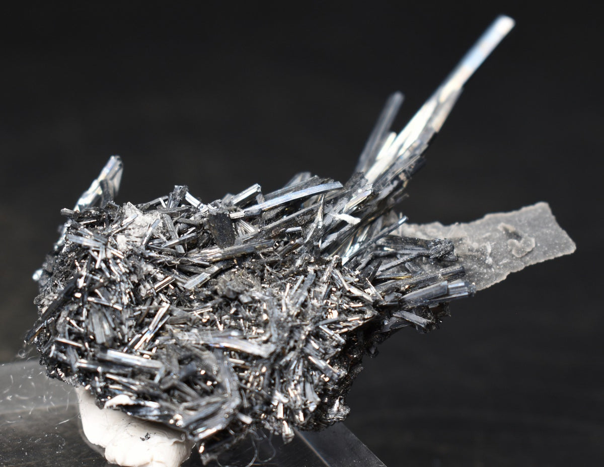 High-Grade Stibnite Crystal Cluster with Calcite, Xikuangshan Mine, China | Metallic Acicular Stibnite Specimen, ST6, 52 grams