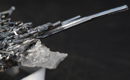 High-Grade Stibnite Crystal Cluster with Calcite, Xikuangshan Mine, China | Metallic Acicular Stibnite Specimen, ST6, 52 grams