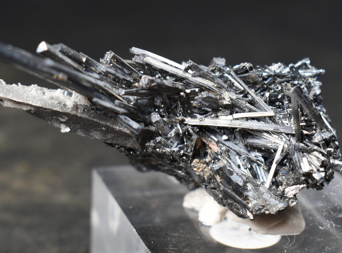 High-Grade Stibnite Crystal Cluster with Calcite, Xikuangshan Mine, China | Metallic Acicular Stibnite Specimen, ST6, 52 grams
