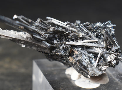 High-Grade Stibnite Crystal Cluster with Calcite, Xikuangshan Mine, China | Metallic Acicular Stibnite Specimen, ST6, 52 grams
