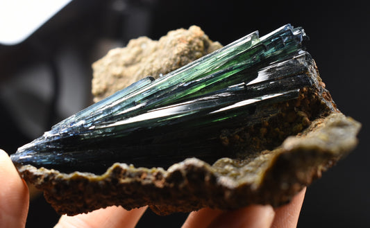 Large Rare Vivianite Crystal from Brazil - Deep Blue-Green Prismatic Blades 129g