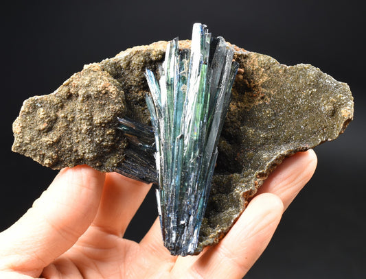 Large Rare Vivianite Crystal from Brazil - Deep Blue-Green Prismatic Blades 129g
