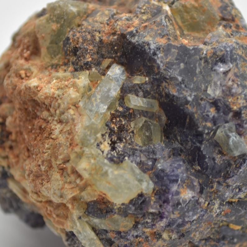 Raw Aquamarine in Fluorite Specimen Rock - 214 grams