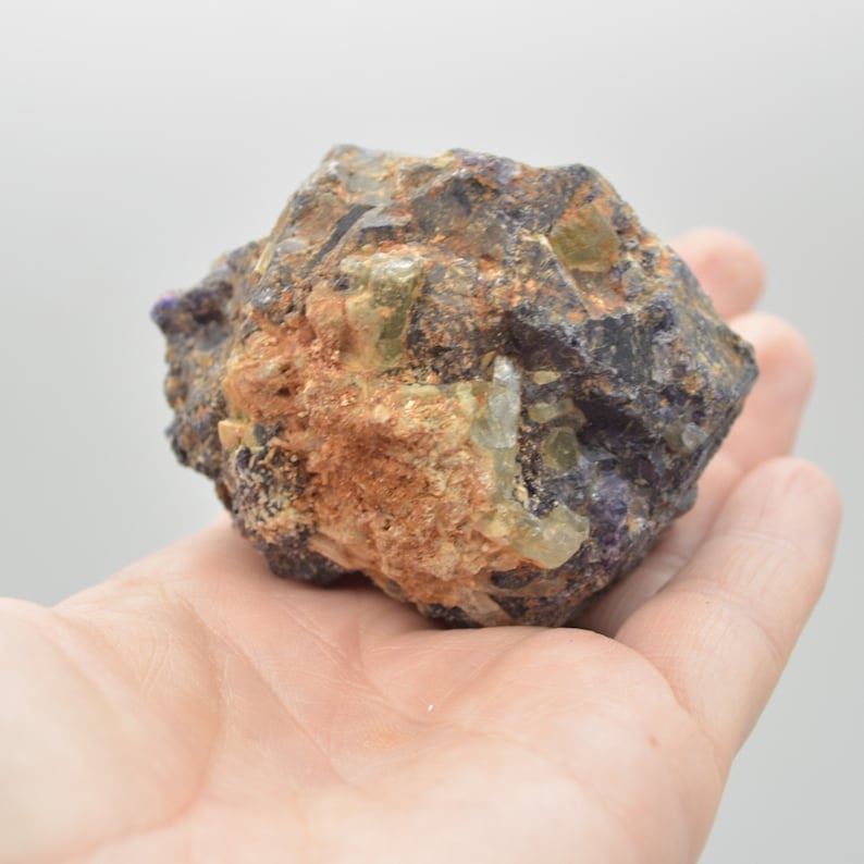 Raw Aquamarine in Fluorite Specimen Rock - 214 grams