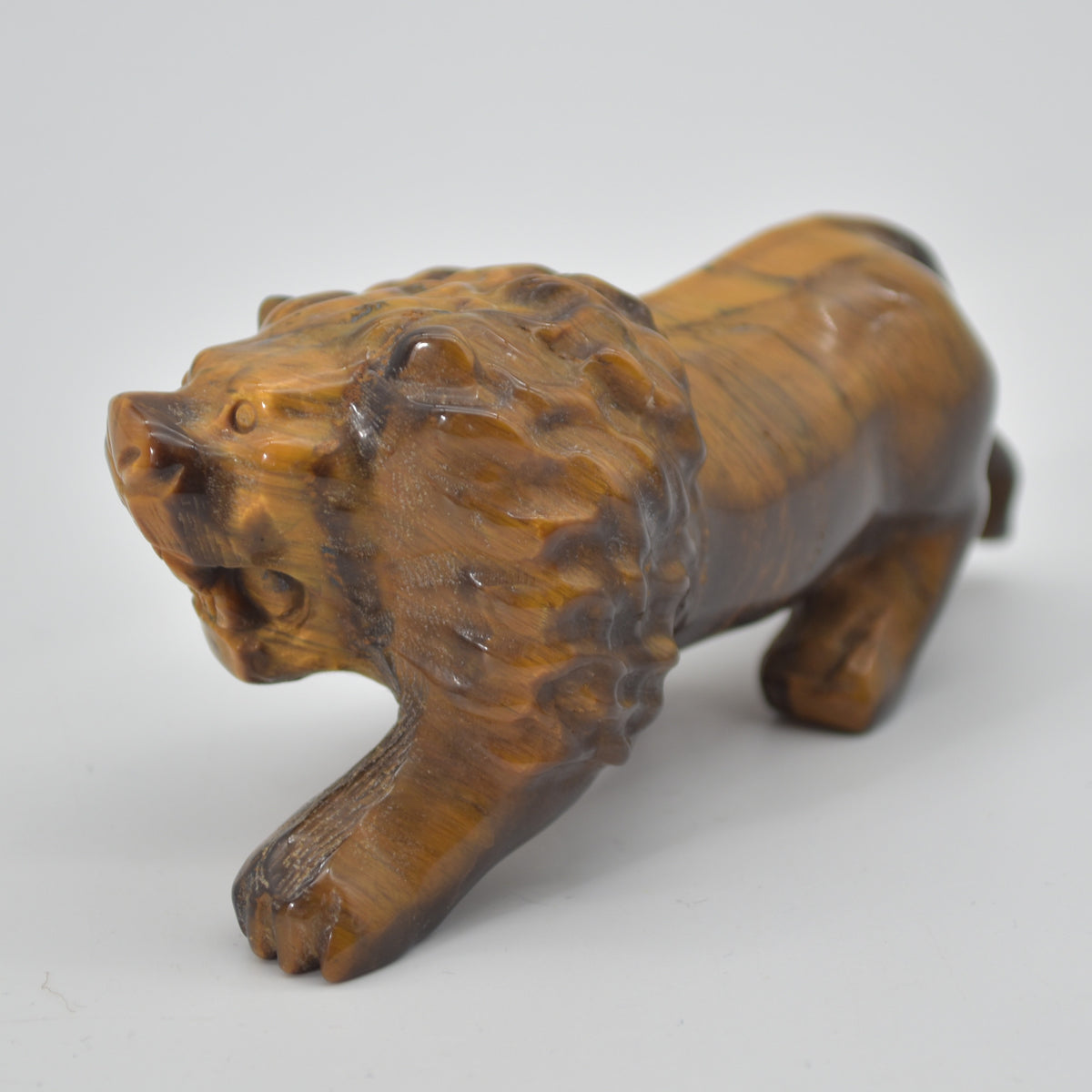 Tiger Eye Gemstone Carving - Lion - 9.5cm - #01