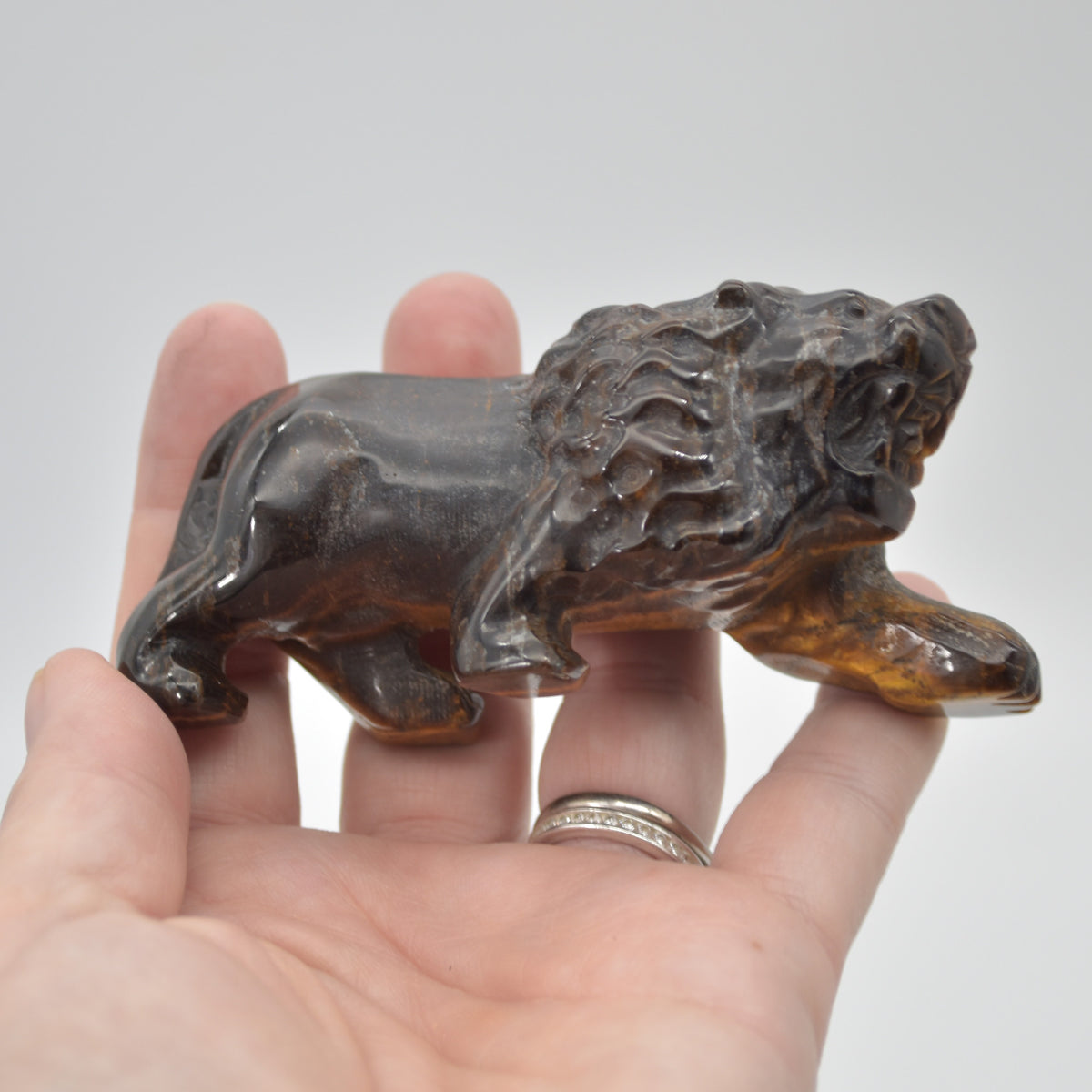 Tiger Eye Gemstone Carving - Lion - 9.5cm - #01
