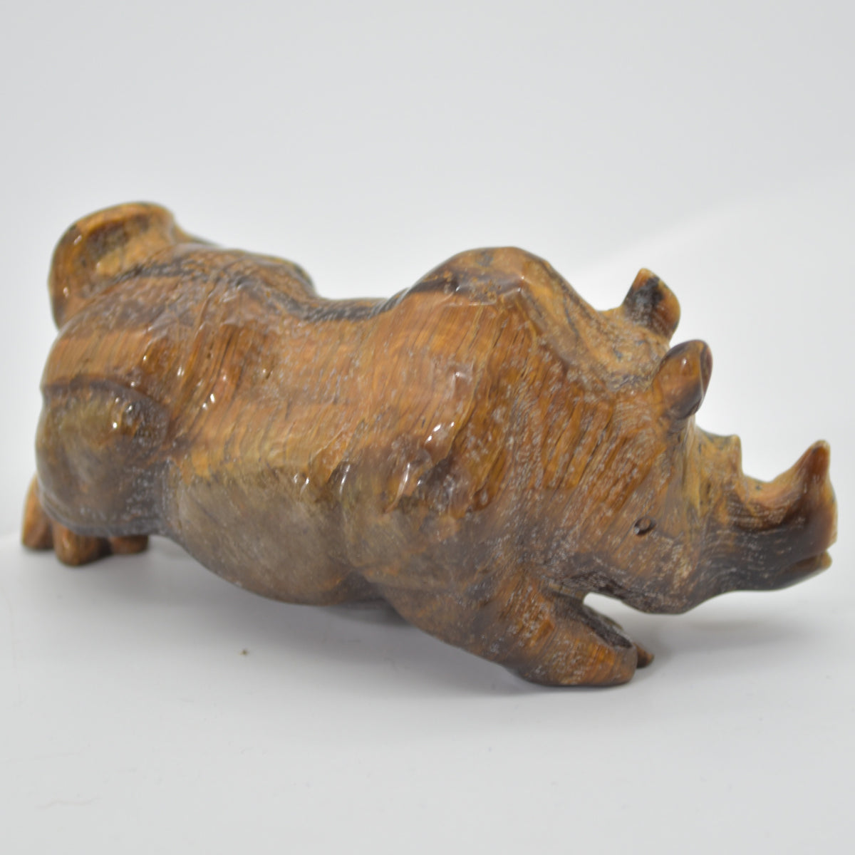 Tiger Eye Gemstone Carving - Rhino - 10.5cm - #01