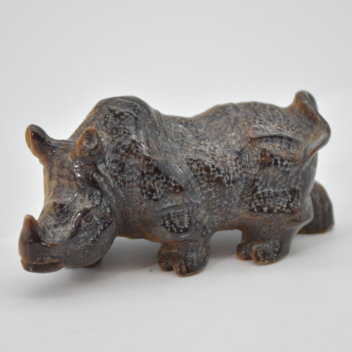 Tiger Eye Gemstone Carving - Rhino - 10.5cm - #01