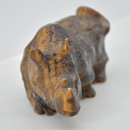 Tiger Eye Gemstone Carving - Rhino - 10.5cm - #01