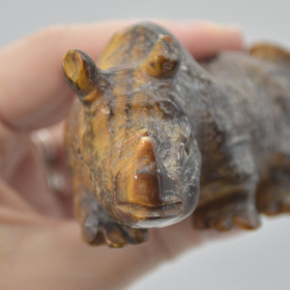 Tiger Eye Gemstone Carving - Rhino - 10.5cm - #01