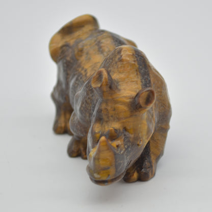 Tiger Eye Gemstone Carving - Rhino - 9.8cm - #02