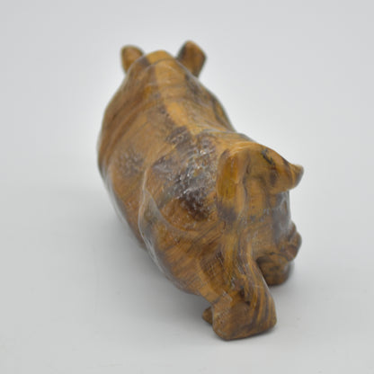 Tiger Eye Gemstone Carving - Rhino - 9.8cm - #02