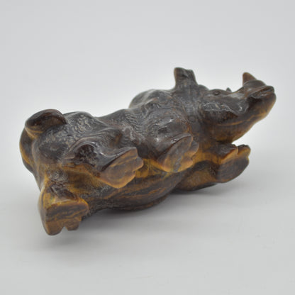Tiger Eye Gemstone Carving - Rhino - 9.8cm - #02