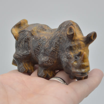 Tiger Eye Gemstone Carving - Rhino - 9.8cm - #02