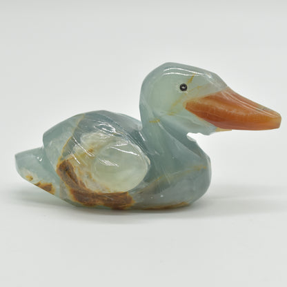 Blue Onyx (Lemurian Aquatine Calcite) Crystal Carved Duck - 136 grams #01