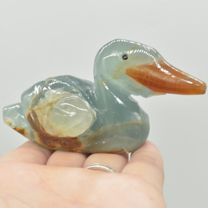 Blue Onyx (Lemurian Aquatine Calcite) Crystal Carved Duck - 136 grams #01