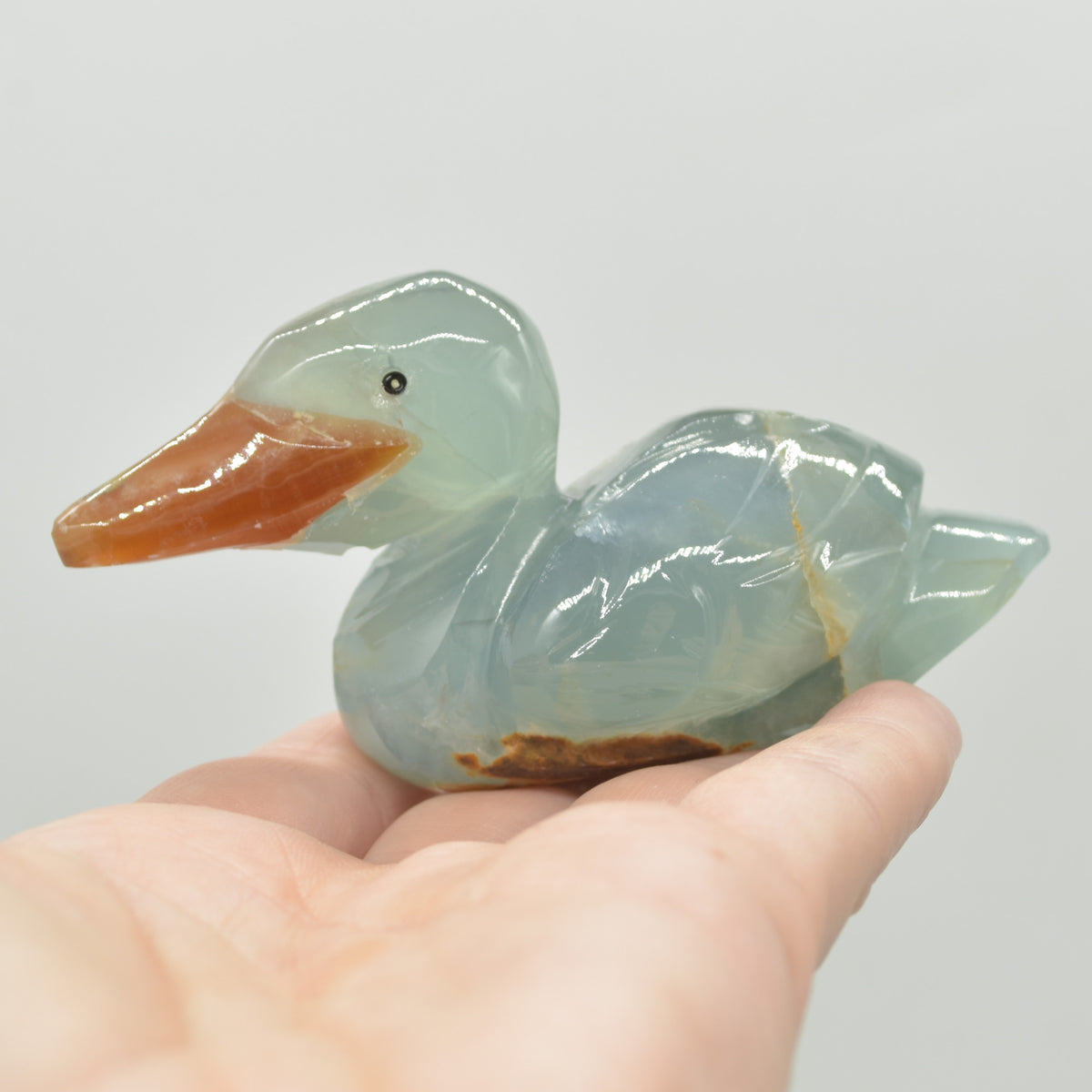 Blue Onyx (Lemurian Aquatine Calcite) Crystal Carved Duck - 136 grams #01