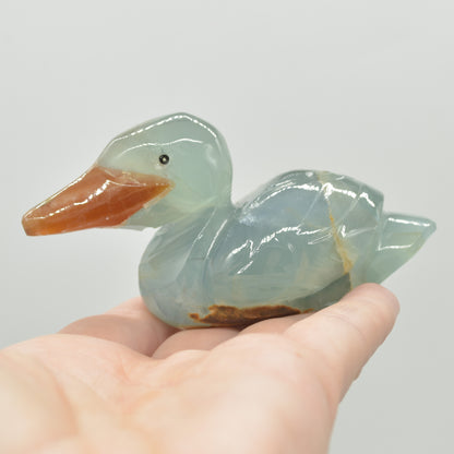 Blue Onyx (Lemurian Aquatine Calcite) Crystal Carved Duck - 136 grams #01