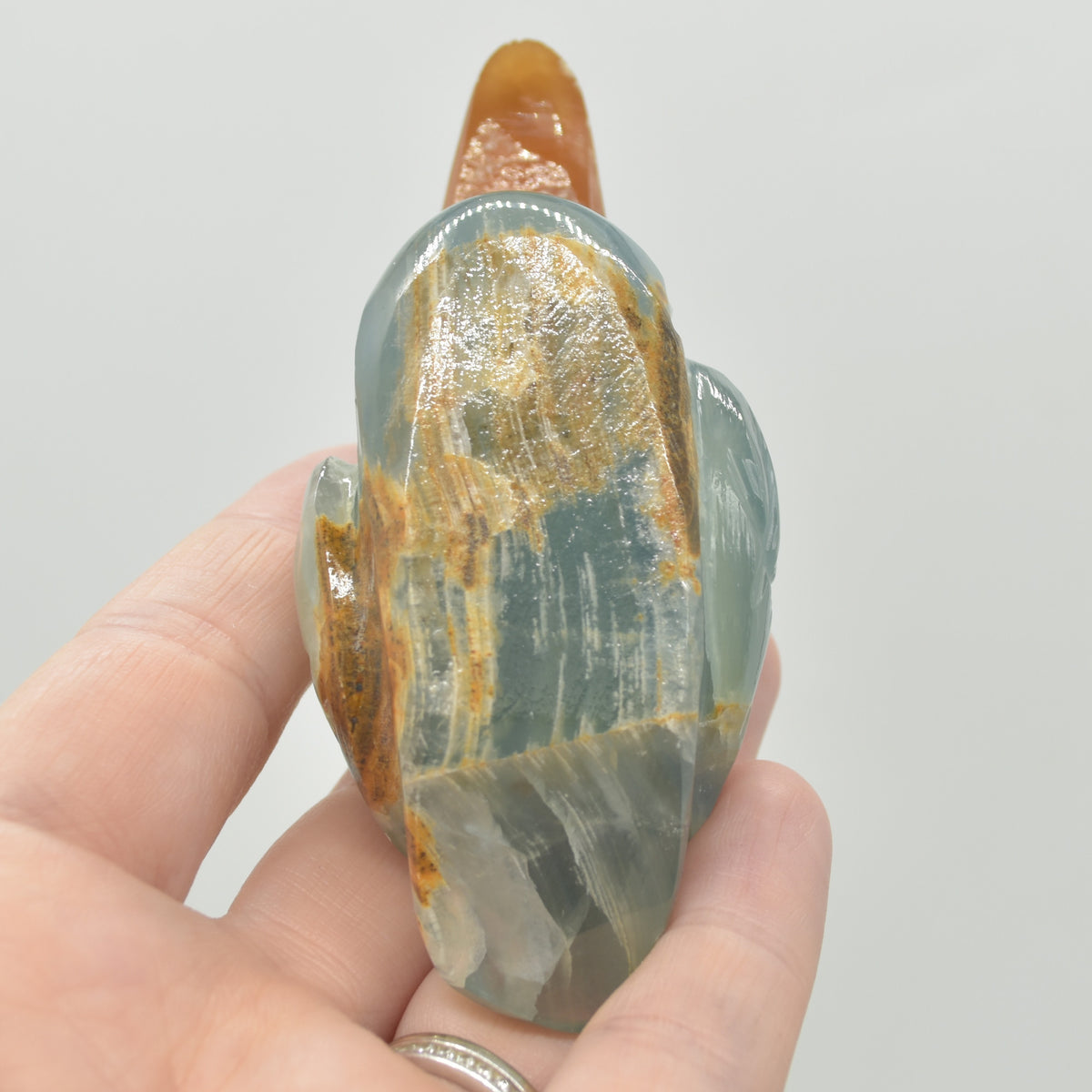 Blue Onyx (Lemurian Aquatine Calcite) Crystal Carved Duck - 136 grams #01