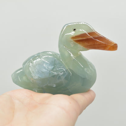 Blue Onyx (Lemurian Aquatine Calcite) Crystal Carved Duck - 237 grams #02