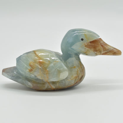 Blue Onyx (Lemurian Aquatine Calcite) Crystal Carved Duck - 191 grams #07