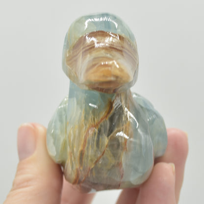 Blue Onyx (Lemurian Aquatine Calcite) Crystal Carved Duck - 191 grams #07