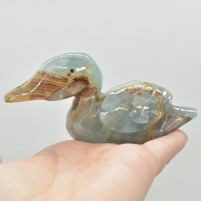 Blue Onyx (Lemurian Aquatine Calcite) Crystal Carved Duck - 191 grams #07